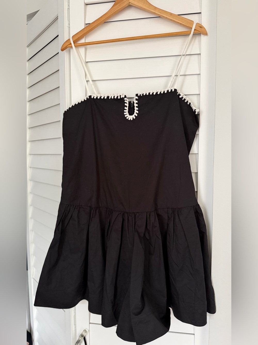 Black Spaghetti-Strap Romper with White Trim